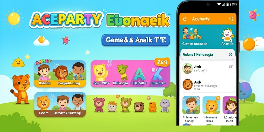 Tampilan antarmuka ACEPARTY yang penuh warna dan menarik untuk anak-anak.