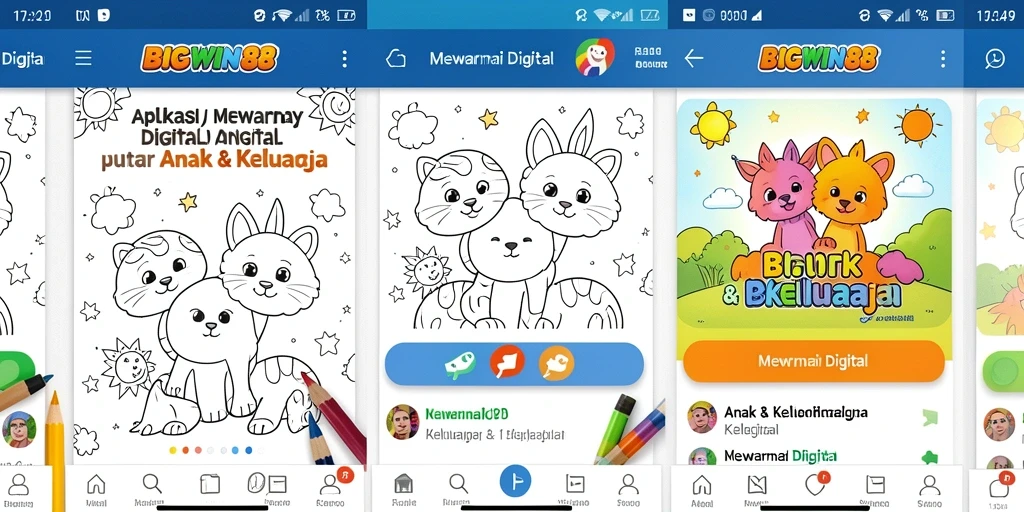 Tampilan utama aplikasi BIGWIN88 dengan berbagai pilihan gambar mewarnai.