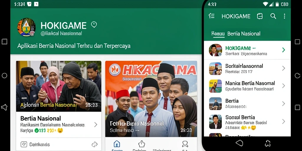 Tampilan antarmuka aplikasi HOKIGAME dengan berbagai berita nasional.