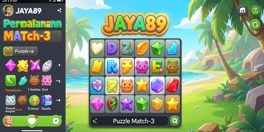 Tampilan antarmuka JAYA89 dengan fitur Puzzle Match-3 yang menyenangkan.