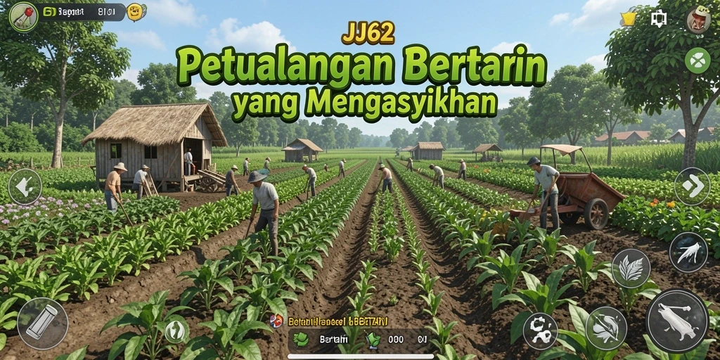 Screenshot utama JJ62 menunjukkan antarmuka permainan Bertani yang menarik dan interaktif.