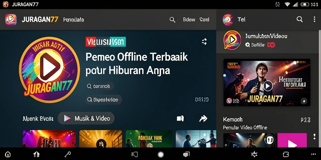 Tampilan antarmuka aplikasi JURAGAN77 untuk Pemutar Video Offline.